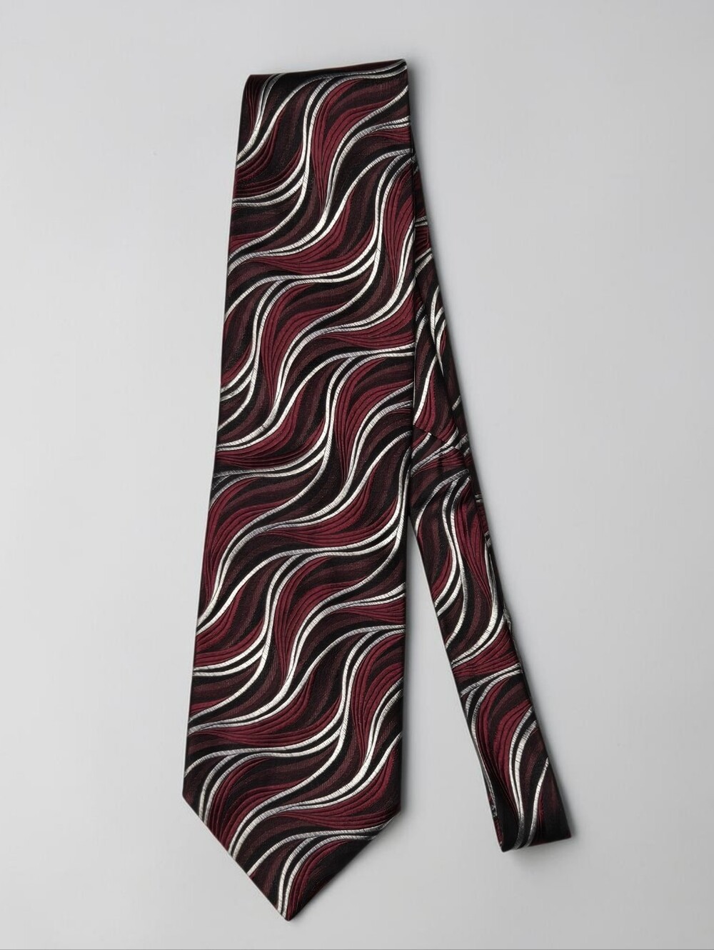 Luciano Gatti Burgundy Wine Red Black Silver Abstract Wave Print 100% Silk Italy